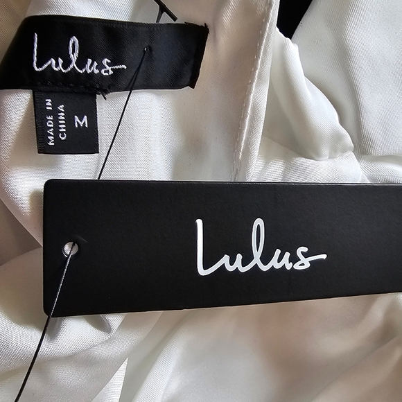 Lulus Distinctive Charm White Satin Asymmetrical Midi Dress, Size Medium - Picture 10 of 10